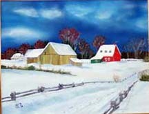 Painting titled "Paysage d'hiver" by Ginette Robichaud, Original Artwork, Oil Mounted on Wood Stretcher frame