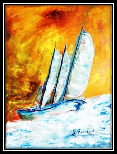 Painting titled "L'Orage" by Ginette Robichaud, Original Artwork, Oil Mounted on Wood Stretcher frame