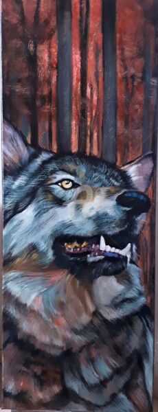Painting titled "Les loups" by Ginie Color, Original Artwork, Oil Mounted on Wood Stretcher frame
