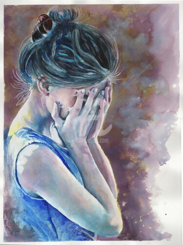 Painting titled "Désespoir" by Ginie Color, Original Artwork, Watercolor