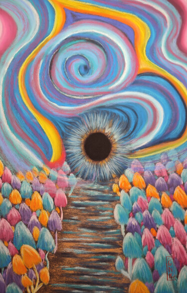 Dessin intitulée "Eyerise" par Ginka, Œuvre d'art originale, Pastel