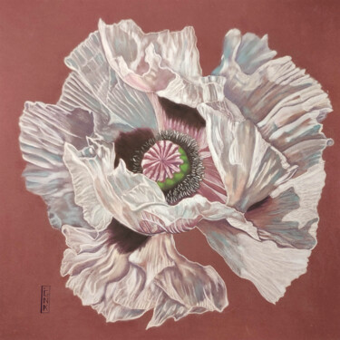 Schilderij getiteld "The white Poppy" door Ginka, Origineel Kunstwerk, Pastel