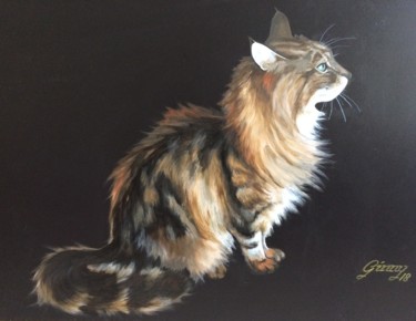 Pittura intitolato "Maine Coon Cat: “I’…" da Ginny Helsen, Opera d'arte originale, Acrilico