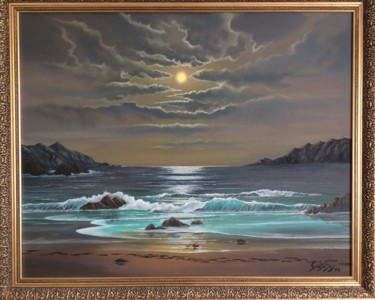 Painting titled "Tranquility Beach" by Ginny Helsen, Original Artwork, Oil