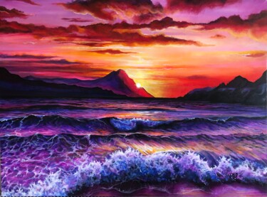 Картина под названием "The Welsh Riviera -…" - Ginny Helsen, Подлинное произведение искусства, Акрил Установлен на Деревянна…