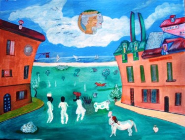 Pittura intitolato "Marina paese" da Gino Gavazzi, Opera d'arte originale