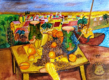 Pittura intitolato "Marina con frutta" da Gino Gavazzi, Opera d'arte originale
