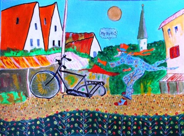 Painting titled "My Bike!" by Gino Gavazzi, Original Artwork, Acrylic