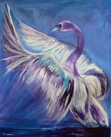 Painting titled "Swan Spirit Guide" by Gino Parisi, Original Artwork, Acrylic Mounted on Wood Stretcher frame