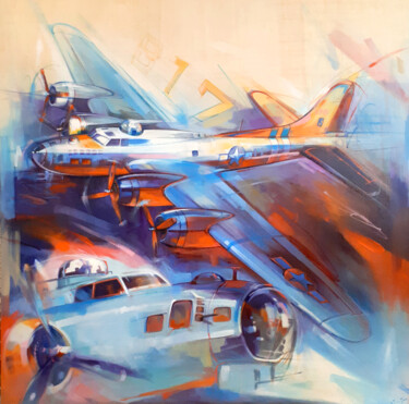 Painting titled "B17" by Gio Manetta, Original Artwork, Oil