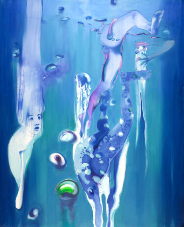 Painting titled ""Acquaria"" by Giò Pasta, Original Artwork, Oil Mounted on Wood Stretcher frame