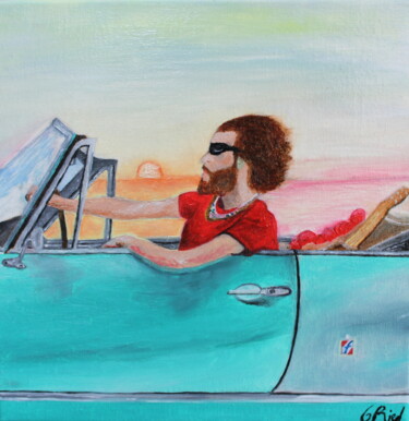 Painting titled "Driving into the Su…" by Gioele Rieder, Original Artwork, Oil Mounted on Wood Stretcher frame