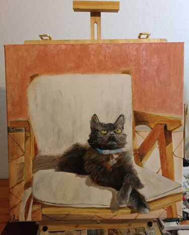 Картина под названием "A cat named Sky" - Gioele Rieder, Подлинное произведение искусства, Масло