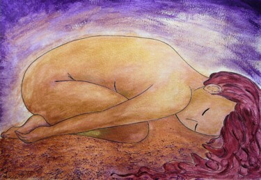 Pintura intitulada "Resting in gold, Fe…" por Gioia Albano, Obras de arte originais, Acrílico