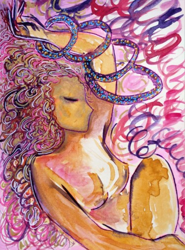 Painting titled "Les boucles (titre…" by Gioia Albano, Original Artwork, Ink