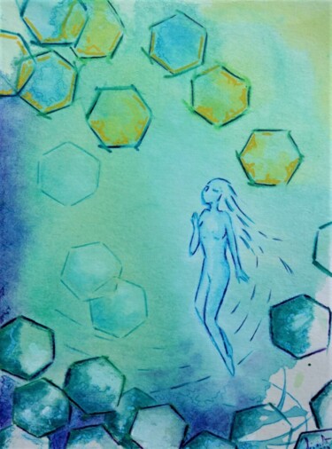 绘画 标题为“Particles” 由Gioia Albano, 原创艺术品, 水彩 安装在纸板上