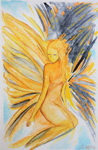 Malerei mit dem Titel "Woman of light and…" von Gioia Albano, Original-Kunstwerk, Aquarell