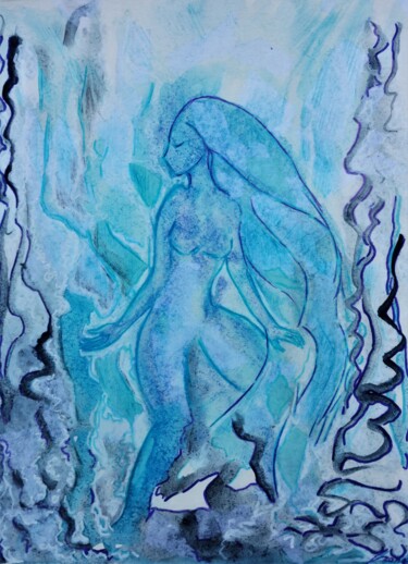 Pintura intitulada "Ondine (or Wave Fai…" por Gioia Albano, Obras de arte originais, Aquarela