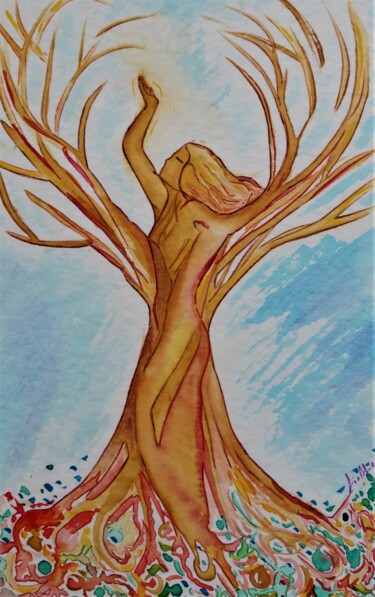 Pintura titulada "Femme arbre (Woman…" por Gioia Albano, Obra de arte original, Acuarela