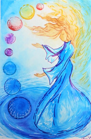 Painting titled "Woman of the lake (…" by Gioia Albano, Original Artwork, Watercolor