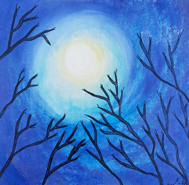 Schilderij getiteld "Trees in the moon (…" door Gioia Albano, Origineel Kunstwerk, Acryl