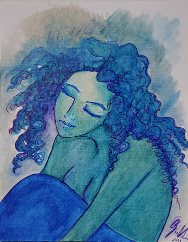 Malerei mit dem Titel "The dreaming girl (…" von Gioia Albano, Original-Kunstwerk, Marker