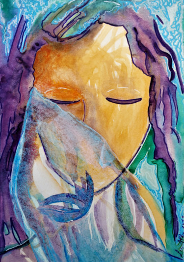 Peinture intitulée "The face behind" par Gioia Albano, Œuvre d'art originale, Aquarelle