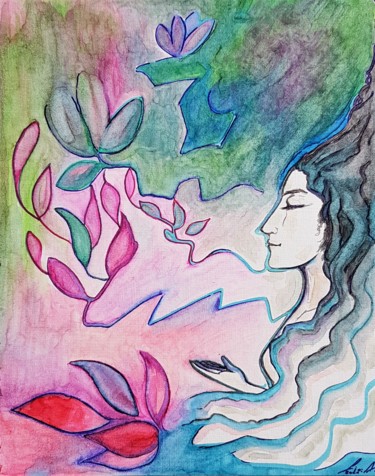 Painting titled "Blossoming in grey…" by Gioia Albano, Original Artwork, Marker