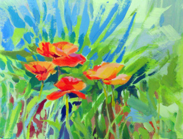 Pittura intitolato "Coquelicots" da Gio, Opera d'arte originale, Gouache