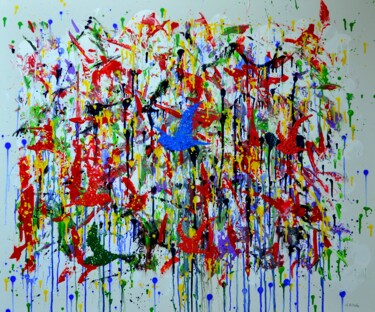 Pittura intitolato "Pioggia colorata su…" da Giomil, Opera d'arte originale, Acrilico