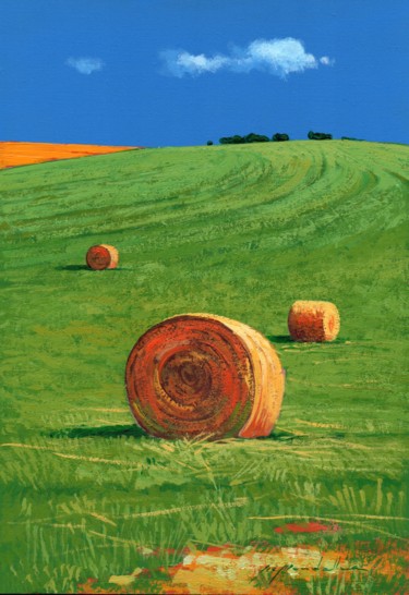 Painting titled "covoni in toscana" by Gio Mondelli, Original Artwork, Acrylic Mounted on Wood Panel