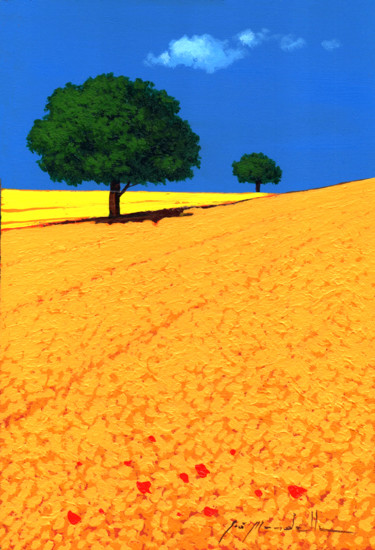 Painting titled "alberi in collina" by Gio Mondelli, Original Artwork, Acrylic Mounted on Wood Panel