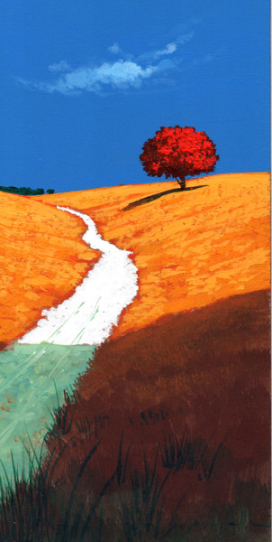 Painting titled "stradina di campagna" by Gio Mondelli, Original Artwork, Acrylic Mounted on Wood Panel