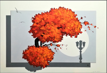 Картина под названием "Albero arancione" - Gio Mondelli, Подлинное произведение искусства, Акрил