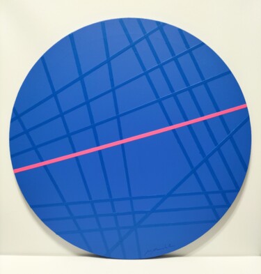 Peinture intitulée "LINEE BLU-TONDO" par Gio Mondelli, Œuvre d'art originale, Acrylique