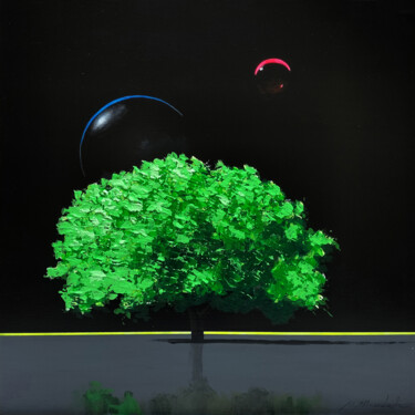 Pintura intitulada "Albero verde e  tra…" por Gio Mondelli, Obras de arte originais, Acrílico