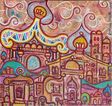 Pittura intitolato "Città d'oriente" da Giordana Verzilli, Opera d'arte originale, Olio