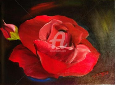 Painting titled "rosa grande con boc…" by Giordana Bussoli, Original Artwork