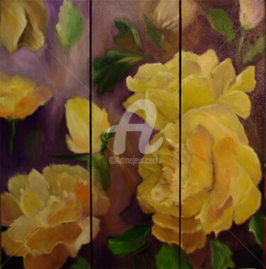 Painting titled "trittico rose gialle" by Giordana Bussoli, Original Artwork