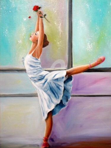 Painting titled "ballerina con rosa…" by Giordana Bussoli, Original Artwork