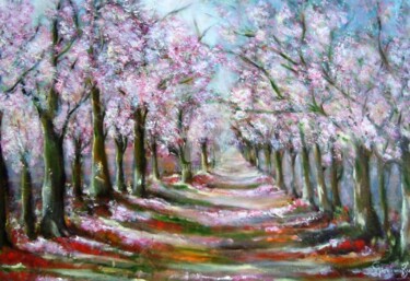 Painting titled "il-viale-dei-fior-d…" by Giordana Bussoli, Original Artwork