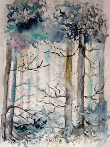 Painting titled "Foret" by Valerie Giordanengo, Original Artwork, Watercolor
