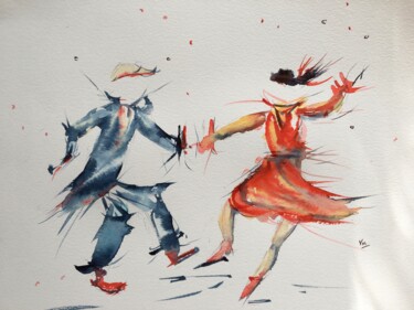 Peinture intitulée "Danse de folie" par Valerie Giordanengo, Œuvre d'art originale, Aquarelle