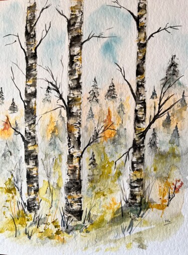 Painting titled "Foret imaginaire" by Valerie Giordanengo, Original Artwork, Watercolor