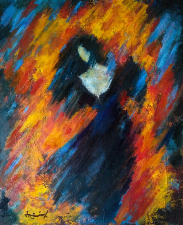 Painting titled "Widow in the Wind" by Mamuka Georgadze, Original Artwork, Oil Mounted on Wood Stretcher frame