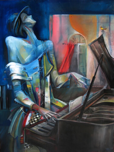 Painting titled "Pianist" by Giorgi Kobiashvili (KOBI), Original Artwork, Oil
