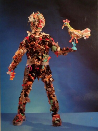 Scultura intitolato "Figure with chicken…" da Giorgio Bertin, Opera d'arte originale