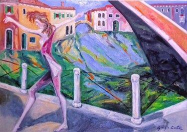 Peinture intitulée "ragazza festosa su…" par Giorgio Conte, Œuvre d'art originale, Huile Monté sur Châssis en bois