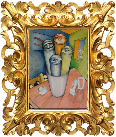 Schilderij getiteld "4 Mondi" door Giorgio Patuelli, Origineel Kunstwerk, Pastel Gemonteerd op Frame voor houten brancard