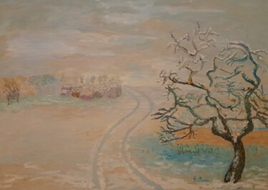 Pittura intitolato "Neve lungo la via" da Giorgio Priolo, Opera d'arte originale, Olio